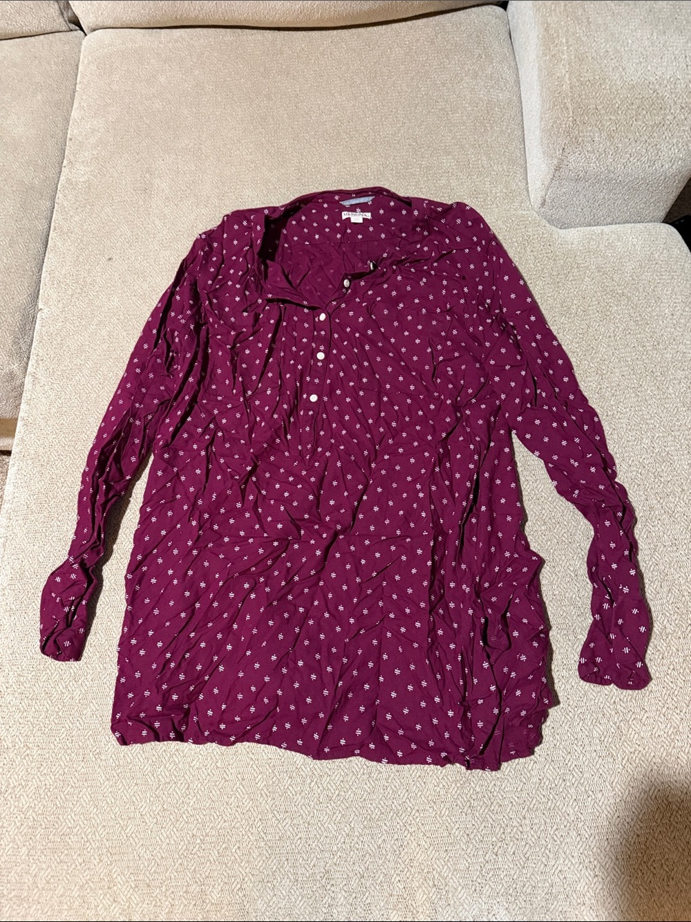 Merona Plum Printed Long-Sleeve Tunic Shirt